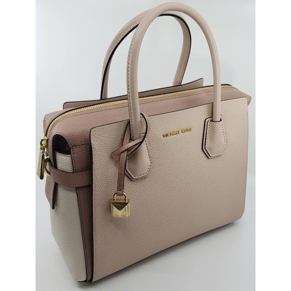 New Michael Kors Mercer Medium Tri-Color Pebbled Leather Belted Satchel $358.00 - Picture 4 of 7